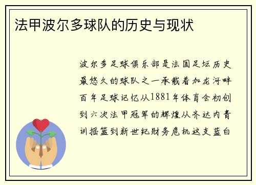 法甲波尔多球队的历史与现状