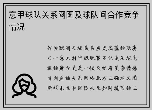 意甲球队关系网图及球队间合作竞争情况